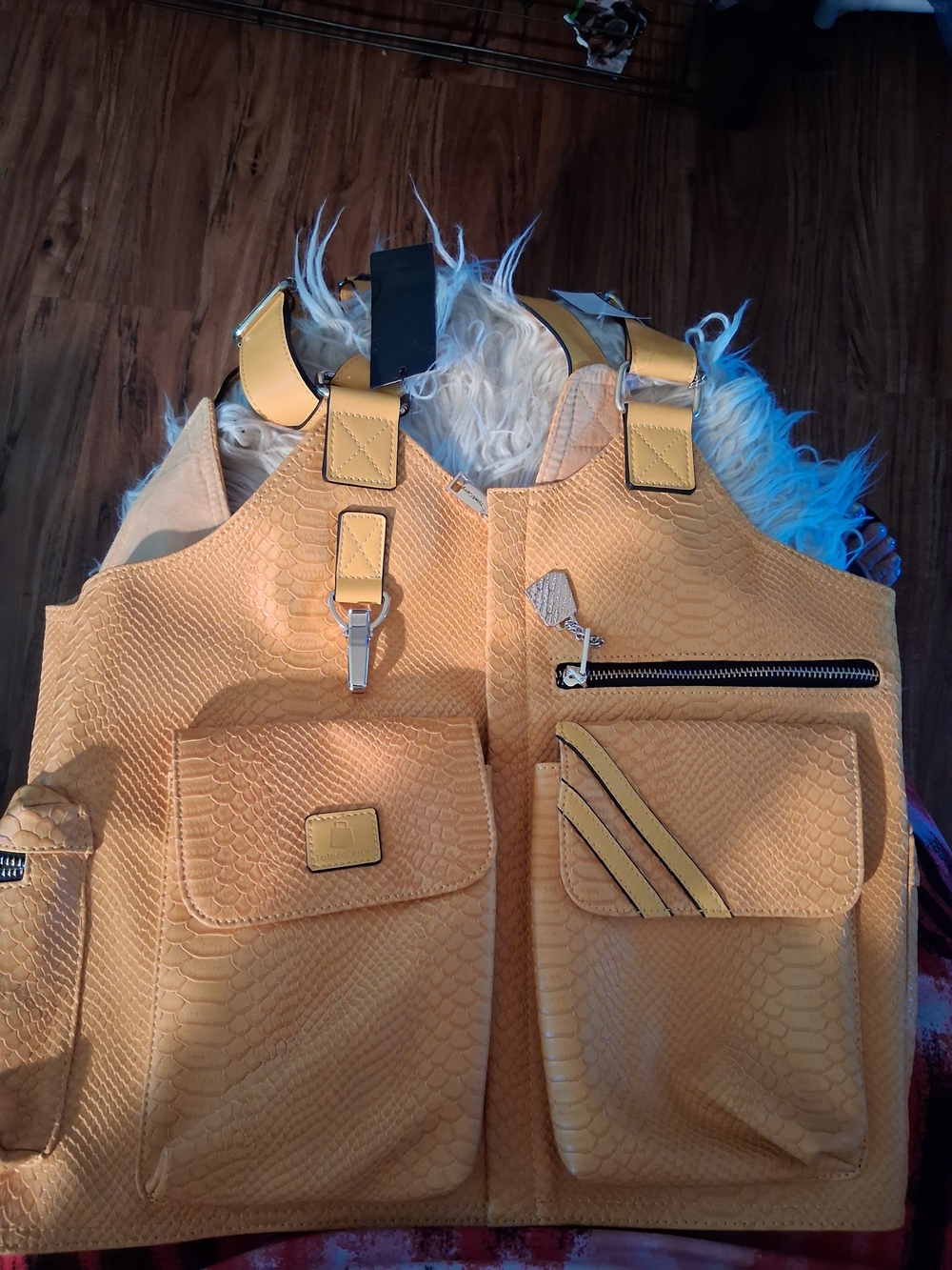 Men's Textured Yellow Utility Vest with Front Pockets I Dont See A Size Just Gue
